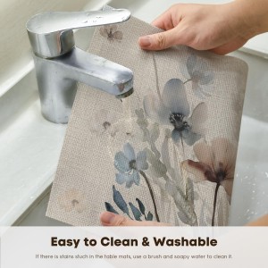 Artoid Mode Brown Poppy Floral Vinyl Plastic Placemats Set of 4, Washable Non-Slip PVC Table Mats for Party Kitchen Dining Decor, 12x18 Inch