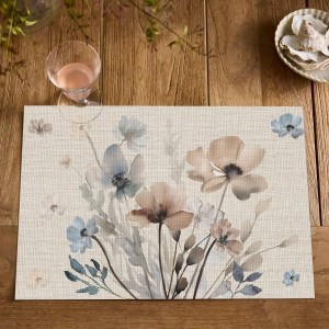 Artoid Mode Brown Poppy Floral Vinyl Plastic Placemats Set of 4, Washable Non-Slip PVC Table Mats for Party Kitchen Dining Decor, 12x18 Inch