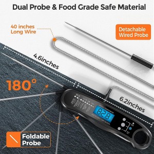 New 2-in-1 Instant Read Meat Thermometer for Cooking, Fast & Precise Digital Food Thermometer with Backlight, Magnet, Waterproof and Dual Foldable Probe for Kitchen Oven, Deep Fry, BBQ, Grill (Black)