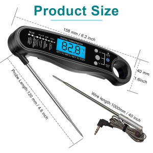 New 2-in-1 Instant Read Meat Thermometer for Cooking, Fast & Precise Digital Food Thermometer with Backlight, Magnet, Waterproof and Dual Foldable Probe for Kitchen Oven, Deep Fry, BBQ, Grill (Black)