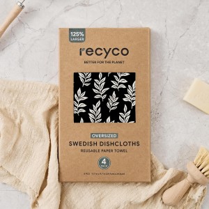 RECYCO Swedish Dishcloths for Kitchen | 4 Pack Oversized Washable Dish Rags | Large Cellulose Reusable Cleaning Paper Towels | Absorbent Counter Dish Cloth Sponge XL Kitchen Wipes, 12