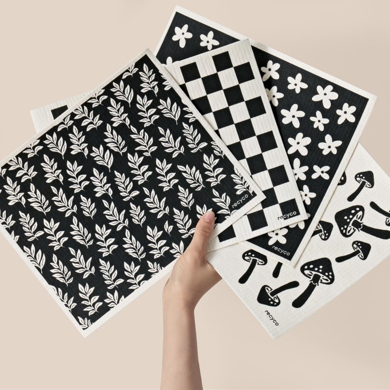 RECYCO Swedish Dishcloths for Kitchen | 4 Pack Oversized Washable Dish Rags | Large Cellulose Reusable Cleaning Paper Towels | Absorbent Counter Dish Cloth Sponge XL Kitchen Wipes, 12