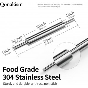 Rolling Pin (17 Inches) –304 Stainless Steel Roll Pins for Baking Pizza Dough Pie Cookie-Dough Roller& Smooth Construction - Essential Kitchen Utensil