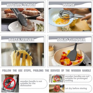 Umite Chef Silicone Kitchen Utensil Set, 34PCS Heat Resistant Kitchen Gadgets and Tools With Grater, Wood Handles for Nonstick Cookware (Dark Gray)