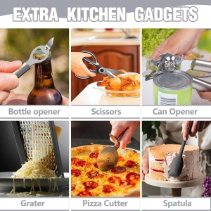 Umite Chef Silicone Kitchen Utensil Set, 34PCS Heat Resistant Kitchen Gadgets and Tools With Grater, Wood Handles for Nonstick Cookware (Dark Gray)