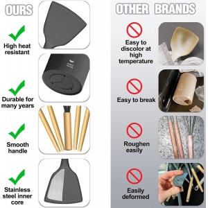 Umite Chef Silicone Kitchen Utensil Set, 34PCS Heat Resistant Kitchen Gadgets and Tools With Grater, Wood Handles for Nonstick Cookware (Dark Gray)