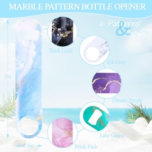 6PCS Flat Bottle Openers - Heavy-Duty Stainless Steel Beer Bottle Opener Set, Bar Key for Bartenders, Perfect for Kitchen, Restaurant, Bar - 6.9 Inches （Abstract Marble Print）