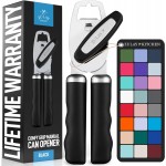 Zulay Kitchen Heavy Duty Stainless Steel Can Opener Manual with Bottle Opener - Rust Proof Manual Can Opener With Turn Knob & Comfy Soft Grip Handles - Black