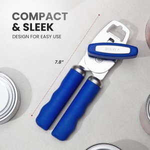 Zulay Kitchen Heavy Duty Stainless Steel Can Opener Manual with Bottle Opener - Rust Proof Manual Can Opener With Turn Knob & Comfy Soft Grip Handles - Royal Blue