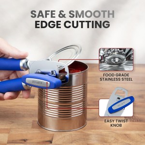 Zulay Kitchen Heavy Duty Stainless Steel Can Opener Manual with Bottle Opener - Rust Proof Manual Can Opener With Turn Knob & Comfy Soft Grip Handles - Royal Blue