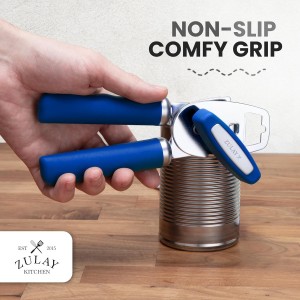 Zulay Kitchen Heavy Duty Stainless Steel Can Opener Manual with Bottle Opener - Rust Proof Manual Can Opener With Turn Knob & Comfy Soft Grip Handles - Royal Blue
