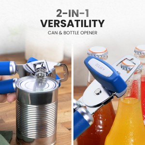 Zulay Kitchen Heavy Duty Stainless Steel Can Opener Manual with Bottle Opener - Rust Proof Manual Can Opener With Turn Knob & Comfy Soft Grip Handles - Royal Blue