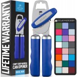 Zulay Kitchen Heavy Duty Stainless Steel Can Opener Manual with Bottle Opener - Rust Proof Manual Can Opener With Turn Knob & Comfy Soft Grip Handles - Royal Blue