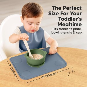 KeaBabies 2pk Silicone Placemats for Toddlers, Kids - 12x9 Non Slip Suction Baby Silicone Placemat for Restaurants, Dining Table,Travel, Easy to Clean, Food Grade/BPA-Free,Small Baby Table Mat(Slate)