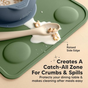 KeaBabies 2pk Silicone Placemats for Toddlers, Kids - 12x9 Non Slip Suction Baby Silicone Placemat for Restaurants, Dining Table,Travel, Easy to Clean, Food Grade/BPA-Free,Small Baby Table Mat(Slate)