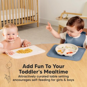 KeaBabies 2pk Silicone Placemats for Toddlers, Kids - 12x9 Non Slip Suction Baby Silicone Placemat for Restaurants, Dining Table,Travel, Easy to Clean, Food Grade/BPA-Free,Small Baby Table Mat(Slate)