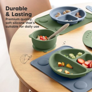 KeaBabies 2pk Silicone Placemats for Toddlers, Kids - 12x9 Non Slip Suction Baby Silicone Placemat for Restaurants, Dining Table,Travel, Easy to Clean, Food Grade/BPA-Free,Small Baby Table Mat(Slate)