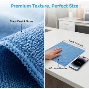 Microfiber Cleaning Cloth 12 Pack - 12 x 12 inches - Rags for Cleaning House Streak-Free Wipes for Screens, Dusting & Appliances - Premium Micro Fiber Cloth for Cleaning