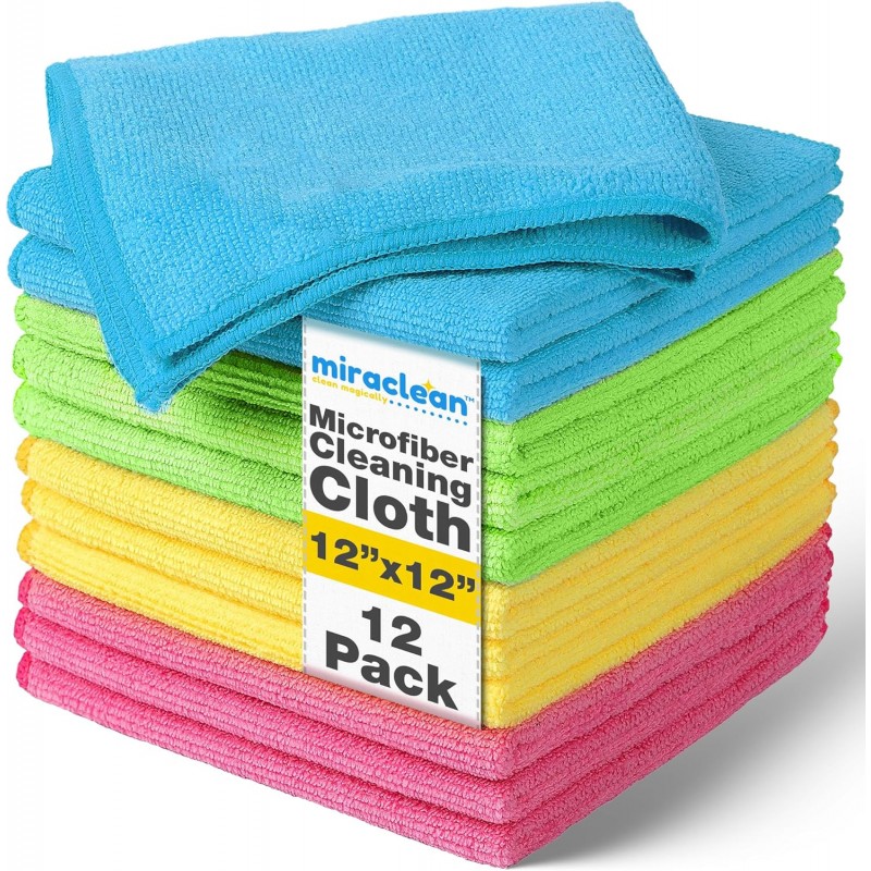 Microfiber Cleaning Cloth 12 Pack - 12 x 12 inches - Rags for Cleaning House Streak-Free Wipes for Screens, Dusting & Appliances - Premium Micro Fiber Cloth for Cleaning