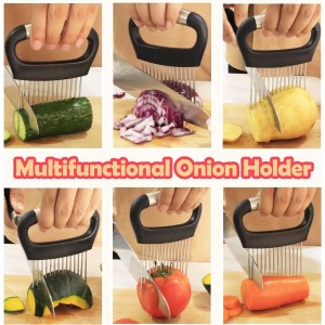 Hendiy Onion Slicer Holder, Large Onion Holder for Slicing Stainless Steel Tomato Cutter Vegetable Slicer Cutter Holder for Potato and Avocados, Eggs, Assistant Tool for Slicing Lemon
