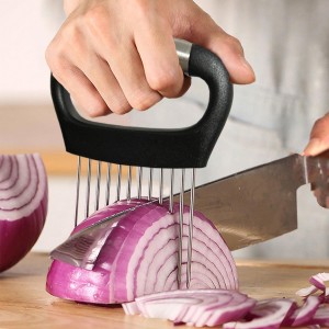 Hendiy Onion Slicer Holder, Large Onion Holder for Slicing Stainless Steel Tomato Cutter Vegetable Slicer Cutter Holder for Potato and Avocados, Eggs, Assistant Tool for Slicing Lemon