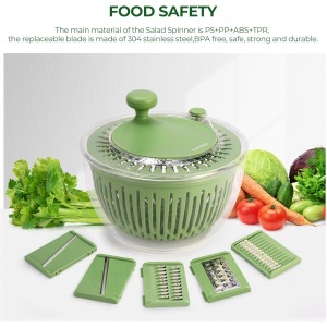 SUSTEAS Salad Spinner Large, Vegetables Wash Bowl, Fruits & Herb Lettuce Dryer with 5 Blade Slicer Egg Yolk Strainer Shredder for Efficient Salad Preparation and Food Washing, 4.25Qt