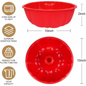 10 Inch Round Silicone Cake Pan, Non-Stick Silicone Baking Mold, Bakeware for Cake, Jello, Gelatin (Red, 1 Pack)