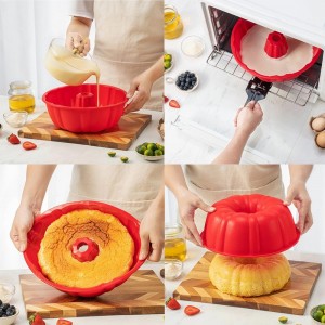 10 Inch Round Silicone Cake Pan, Non-Stick Silicone Baking Mold, Bakeware for Cake, Jello, Gelatin (Red, 1 Pack)