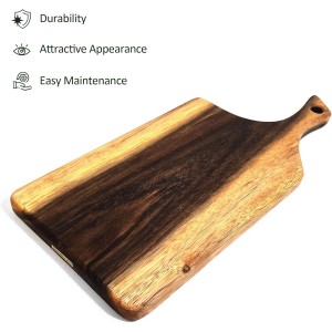 Hand Carved Cutting Chopping Board Serving Tray Platter, FSC-Certified No Glue Solid One Decorative Board with Handle for Meat Cheese Bread Tapas Party Appetizers