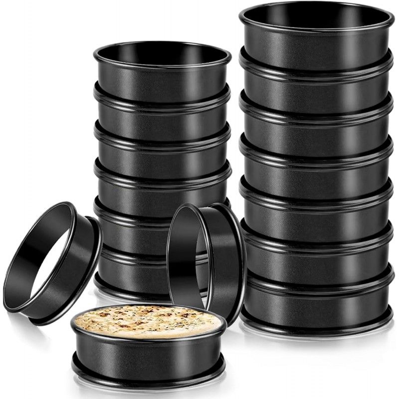Crumpet Rings, 16Pack Nonstick English Muffin Ring, Outer diameter 4 Inch+3.3Inch Food-Grade Stainless Steel Tart Rings. More Convenient to Take the Food of The Bakery Ring Mold.