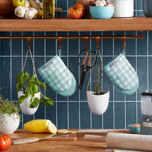 KITCHENAID Gingham Mini Oven Mitt 2-Pack Set, Mineral Water, 5.5