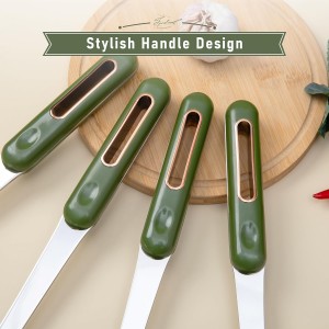 FJNATINH Wok Spatula and Ladle Skimmer Spoon - Stainless Steel Cooking Utensils Set of 3,Kitchen Wok Utensils Set,Green Handle