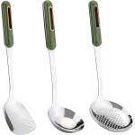 FJNATINH Wok Spatula and Ladle Skimmer Spoon - Stainless Steel Cooking Utensils Set of 3,Kitchen Wok Utensils Set,Green Handle
