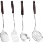 FJNATINH Cooking Utensils - Spatula, Ladle, Skimmer Spoon, Slotted Spatula - 4 Pieces Stainless Steel Wok Utensils Set for Carbon Steel