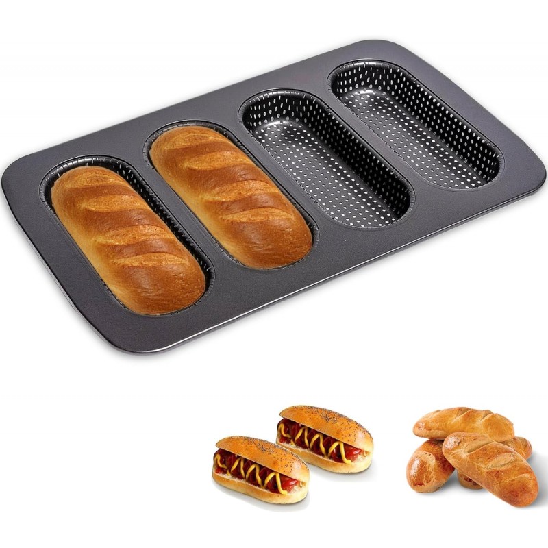 Hot Dot Bun Pan, Carbon Steel Non-Stick Baguette Pan Bread Mold Mini Baguette Sandwich Baking Tray for Oven Baker