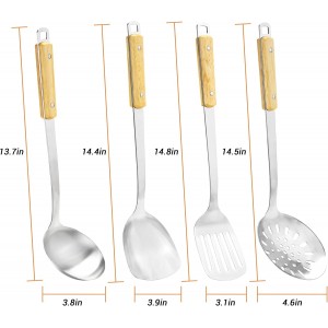 FJNATINH Cooking Utensils - Spatula, Ladle, Skimmer Spoon, Slotted Spatula - 4 Pieces Stainless Steel Wok Utensils Set for Carbon Steel