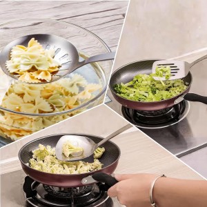 FJNATINH Cooking Utensils - Spatula, Ladle, Skimmer Spoon, Slotted Spatula - 4 Pieces Stainless Steel Wok Utensils Set for Carbon Steel