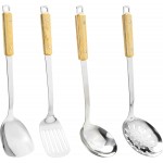 FJNATINH Cooking Utensils - Spatula, Ladle, Skimmer Spoon, Slotted Spatula - 4 Pieces Stainless Steel Wok Utensils Set for Carbon Steel