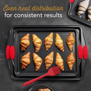 Baking Sheet Set, 3-Piece Cookie Sheet Set with Silicone Handles, Steel Baking Pans Set, Durable Baking Sheets for Oven, BPA Free Cookie Sheets for Baking Nonstick Set, Sheet Pan - Black Baking Pan