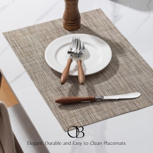 Placemats Set of 4 - Easy Clean Woven Vinyl Placemats for Dining Table, Indoor/Outdoor Place Mats, Washable PVC Table Mats（Caramel）