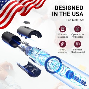 Electric Wine Opener, Rechargeable Cordless Wine Accessories, Stainless Steel Cordless Automatic Wine Bottle Corkscrew with Vacuum Stoppers, Foil Cutter for Home Party Wedding, Bars(Black)