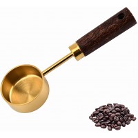 Vintage Coffee Measuring Spoon, 15g Stainless Steel Coffee Spoon with Wooden Handle Multifunctional Measuring Spoon for Coffee, Tea, Milk Powder and More. (Gold)