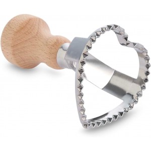 Fante’s Ravioli Maker Stamp With Wooden Handle, Fluted Heart Shape, For Homemade Pasta, Cookies, Everyday Meals, And Holidays, 2.5-Inch