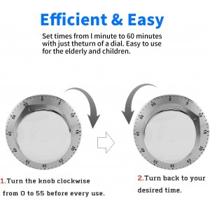 Kitchen Timers for Cooking, Chef Cooking Timer Clock with Loud Alarm - Magnetic Backing 100% Mechanical Desk Timer - No Batteries Required, Countdown Reminder Magnetic - Exquisite Stainless Steel Body