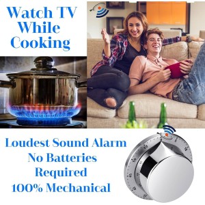 Kitchen Timers for Cooking, Chef Cooking Timer Clock with Loud Alarm - Magnetic Backing 100% Mechanical Desk Timer - No Batteries Required, Countdown Reminder Magnetic - Exquisite Stainless Steel Body
