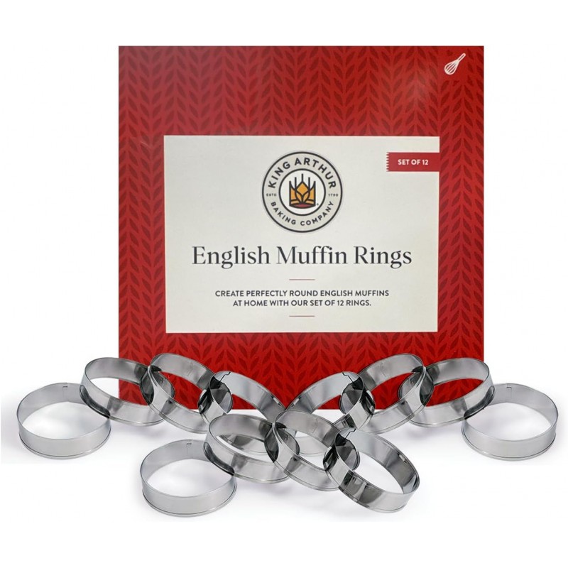 King Arthur Baking Company English Muffin Rings, Stainless Steel, Round Set Of 12 For Cooking And Batch Baking Thinner Batters