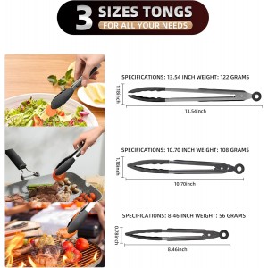 Pack of 3 Stainless Steel Kitchen Tongs with Silicone Tips – Non-Stick Cooking, Grilling & BBQ Tongs for Serving, Dishwasher Safe, 7