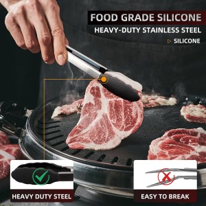 Pack of 3 Stainless Steel Kitchen Tongs with Silicone Tips – Non-Stick Cooking, Grilling & BBQ Tongs for Serving, Dishwasher Safe, 7