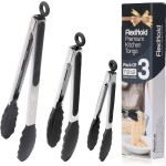 Pack of 3 Stainless Steel Kitchen Tongs with Silicone Tips – Non-Stick Cooking, Grilling & BBQ Tongs for Serving, Dishwasher Safe, 7