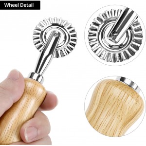 QWORK Ravioli Stamp Maker Cutter with Roller Wheel Set – Wood Handle, Sturdy Aluminum Frame, Precise Fluted Edges – Perfect for Ravioli, Pasta, Cookies